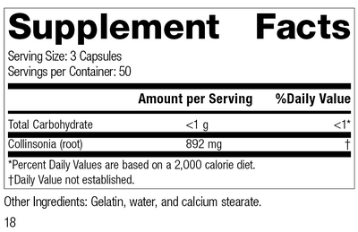 Collinsonia Root, 150 Capsules, Rev 18 Supplement Facts