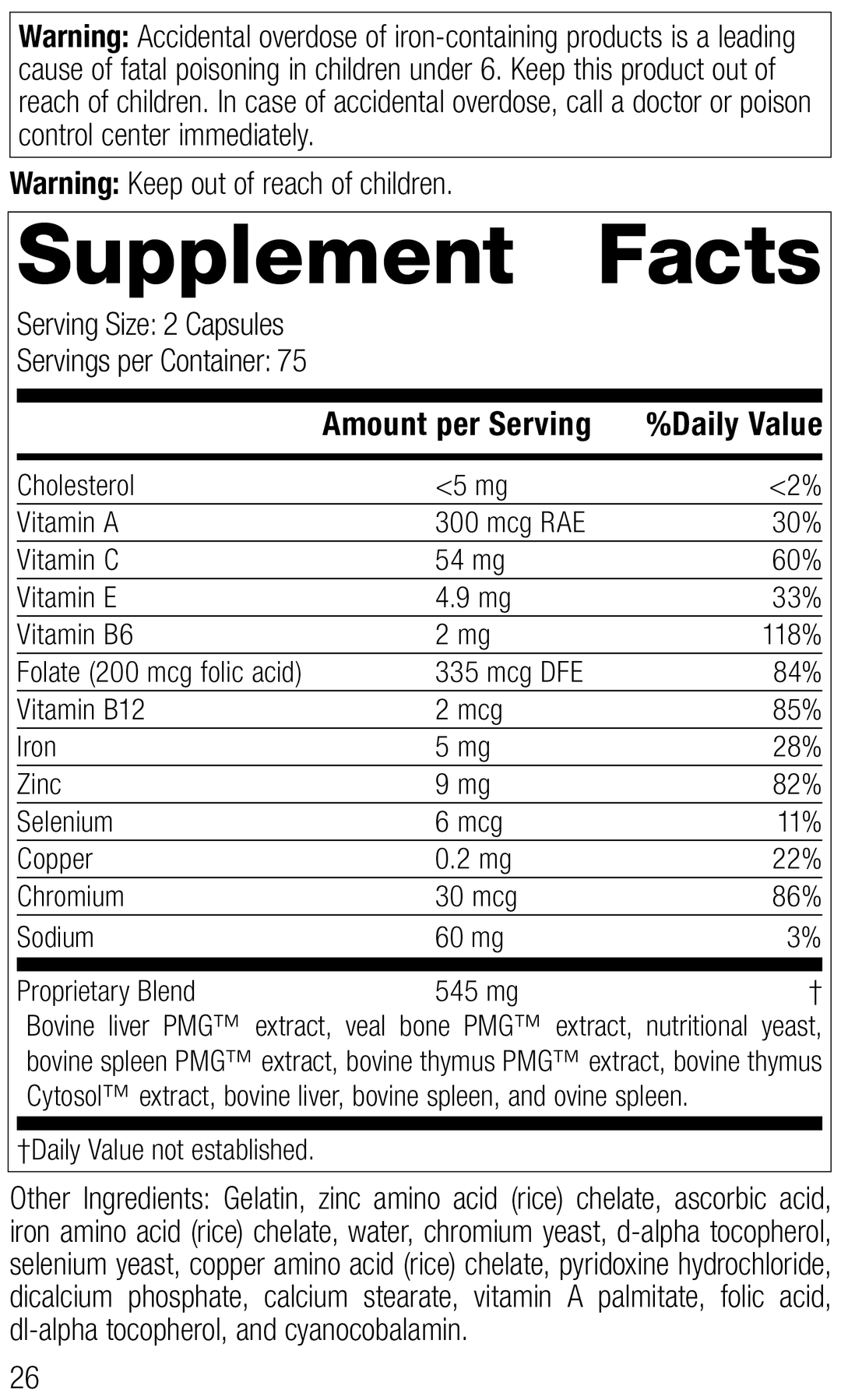 Immuplex®, 150 Capsules, Rev 26 Supplement Facts