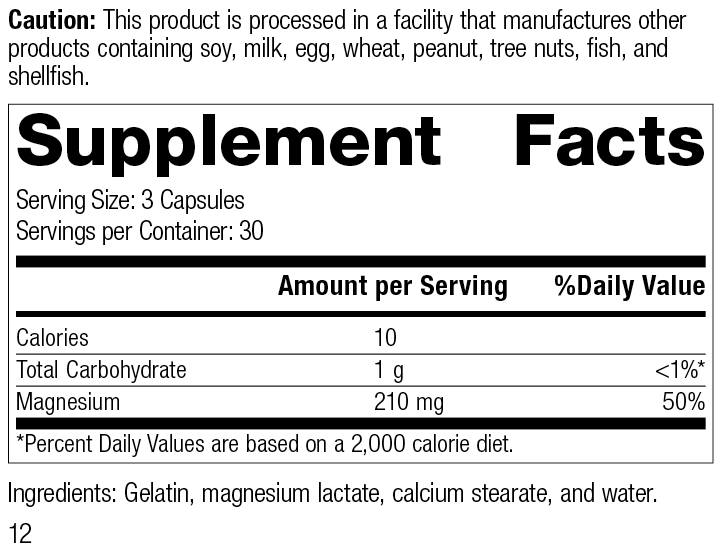Magnesium Lactate Rev 11 Supplement Facts