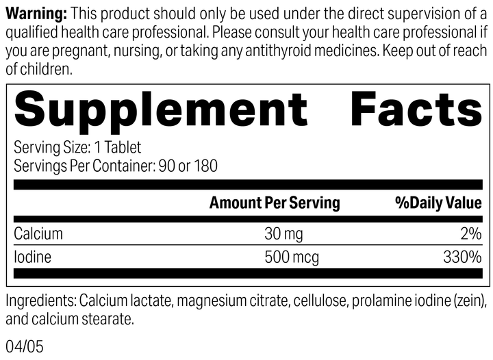 Prolamine Iodine, 180 Tablets, Rev 03 Supplement Facts