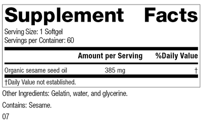 Sesame Seed Oil, 60 Softgels, Rev 07 Supplement Facts