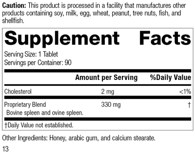 7600 Spleen Desiccated R13 Supplement Facts
