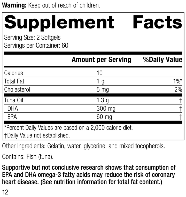 Tuna Omega-3 Oil, 120 Softgels, Rev 11 Supplement Facts