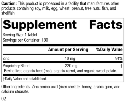 Zinc Chelate™, 180 Tablets, Rev 02 Supplement Facts