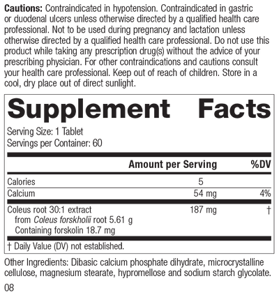 Coleus Forte, 60 Tablets, Rev 07 Supplement Facts
