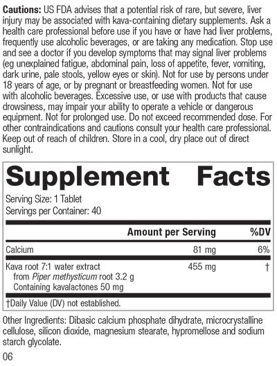 Kava Forte, 40 Tablets, Rev 05 Supplement Facts