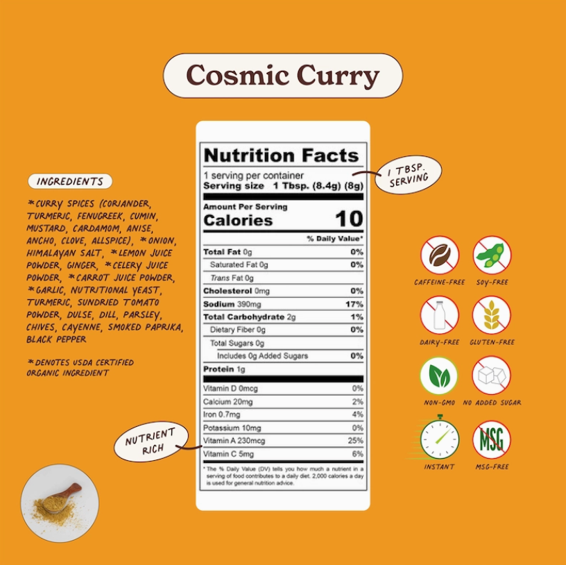 Mala Girl: Cosmic Curry Superfood Instant Broth Powder + Instant Soup Base w/ Ashwagandha 4 servings per package