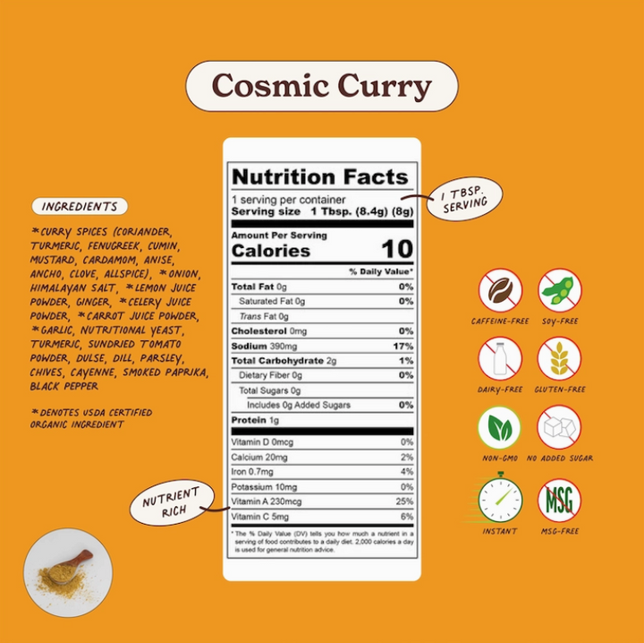 Mala Girl: Cosmic Curry Superfood Instant Broth Powder + Instant Soup Base w/ Ashwagandha 4 servings per package