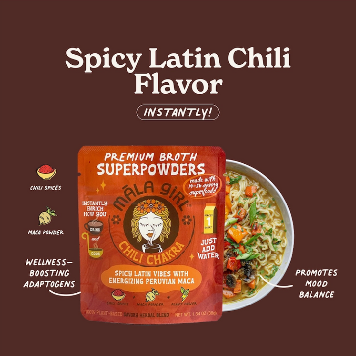 Mala Girl: Chili Chakra Superfood Instant Broth Powder + Instant Soup Base w/ Peruvian Maca 4 servings per package