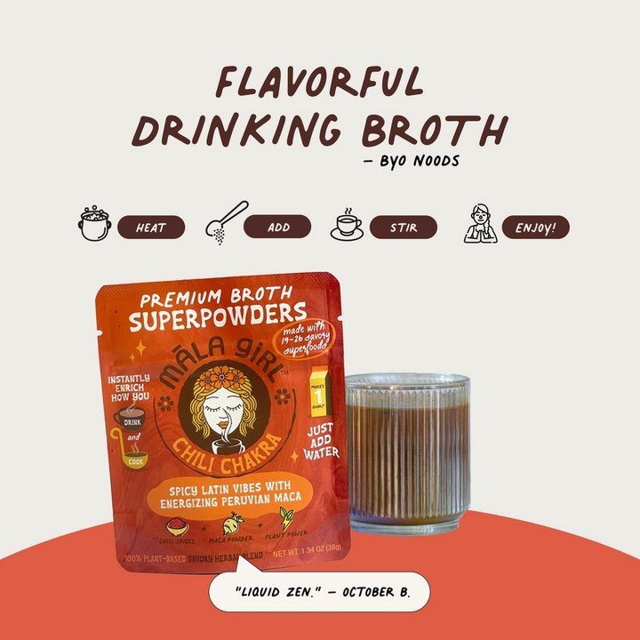 Mala Girl: Chili Chakra Superfood Instant Broth Powder + Instant Soup Base w/ Peruvian Maca 4 servings per package