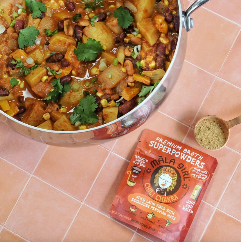 Mala Girl: Chili Chakra Superfood Instant Broth Powder + Instant Soup Base w/ Peruvian Maca 4 servings per package