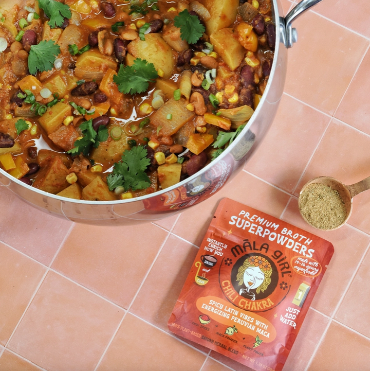Mala Girl: Chili Chakra Superfood Instant Broth Powder + Instant Soup Base w/ Peruvian Maca 4 servings per package