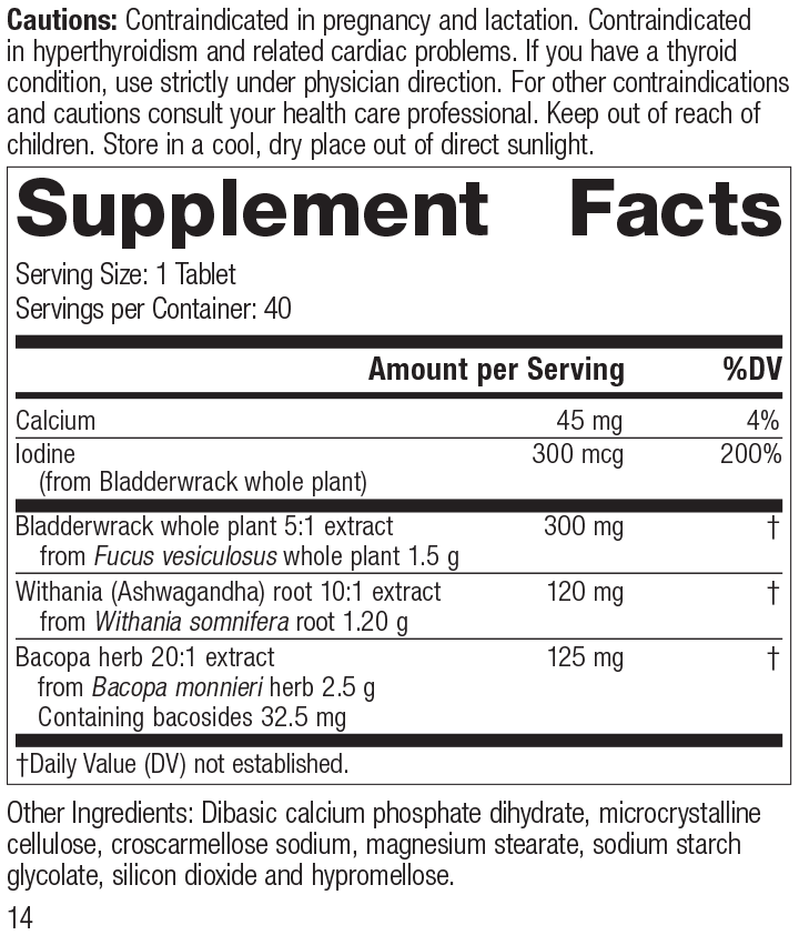 Thyroid Complex, 40 Tablets, Rev 12 Supplement Facts