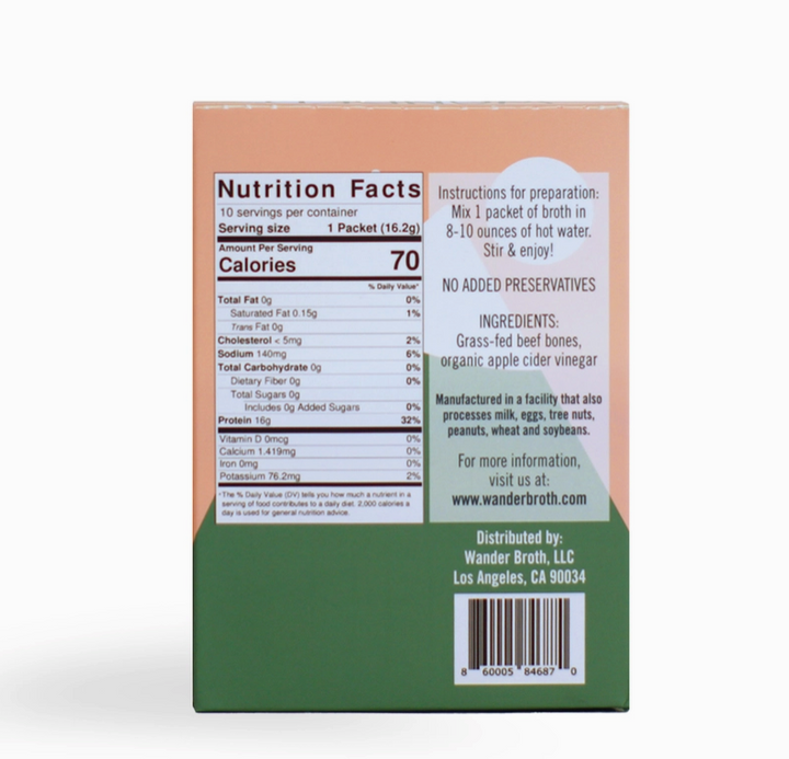 Wander Broth: Freeze-Dried Grass-Fed Beef Bone Broth (No Salt Added) 10 pack