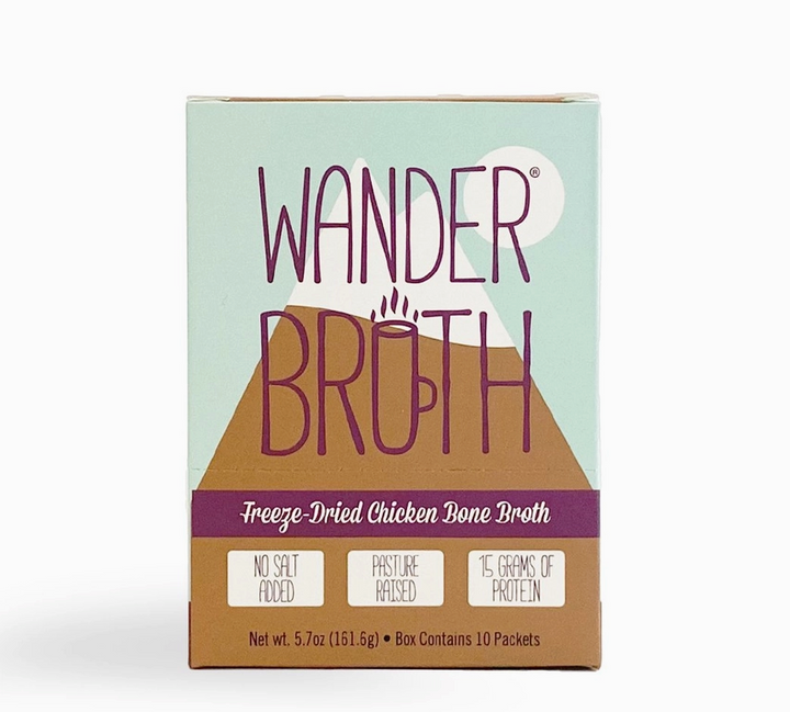 Wander Broth: Freeze-Dried Pastured Chicken Bone Broth (No Salt Added) 10 pack