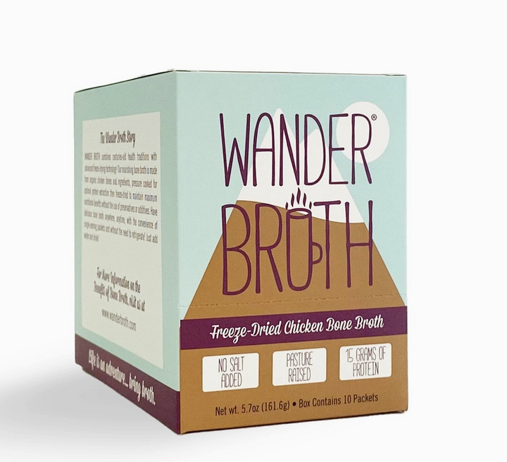 Wander Broth: Freeze-Dried Pastured Chicken Bone Broth (No Salt Added) 10 pack