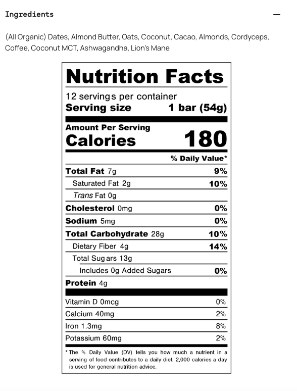 Wise Bar (Mocha Coconut) Adaptogen Mushroom Nutrition Bar