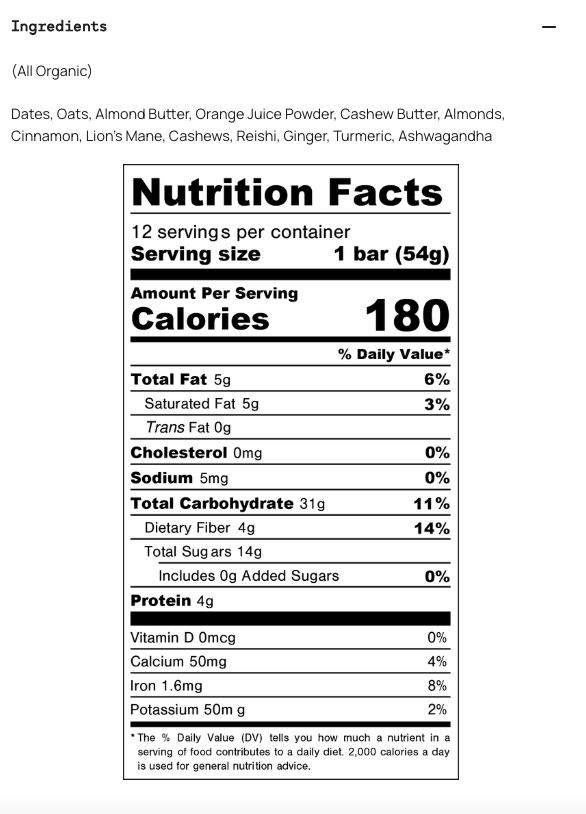 Wise Bar (Cinnamon Turmeric) Adaptogen Mushroom Nutrition Bar