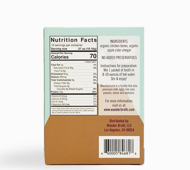 Wander Broth: Freeze-Dried Pastured Chicken Bone Broth (No Salt Added) 10 pack