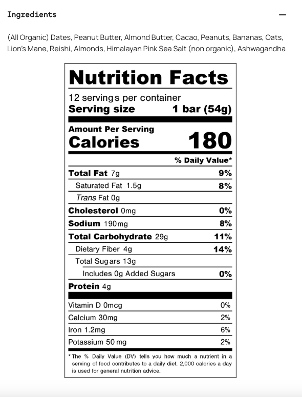 Wise Bar (Peanut Banana) Adaptogen Mushroom Nutrition Bar
